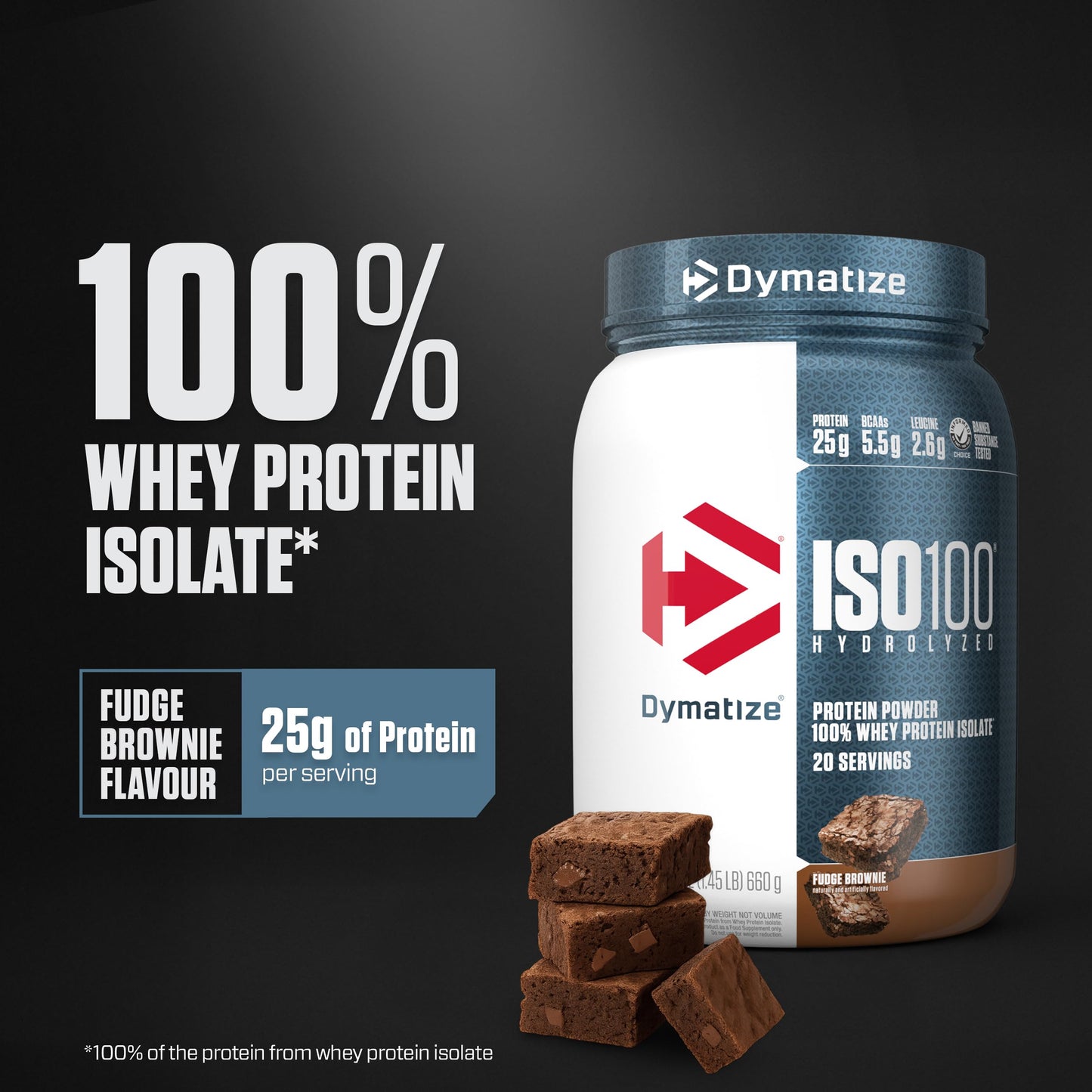 Dymatize ISO100 Protein Powder, 100% Whey Isolate, Fudge Brownie