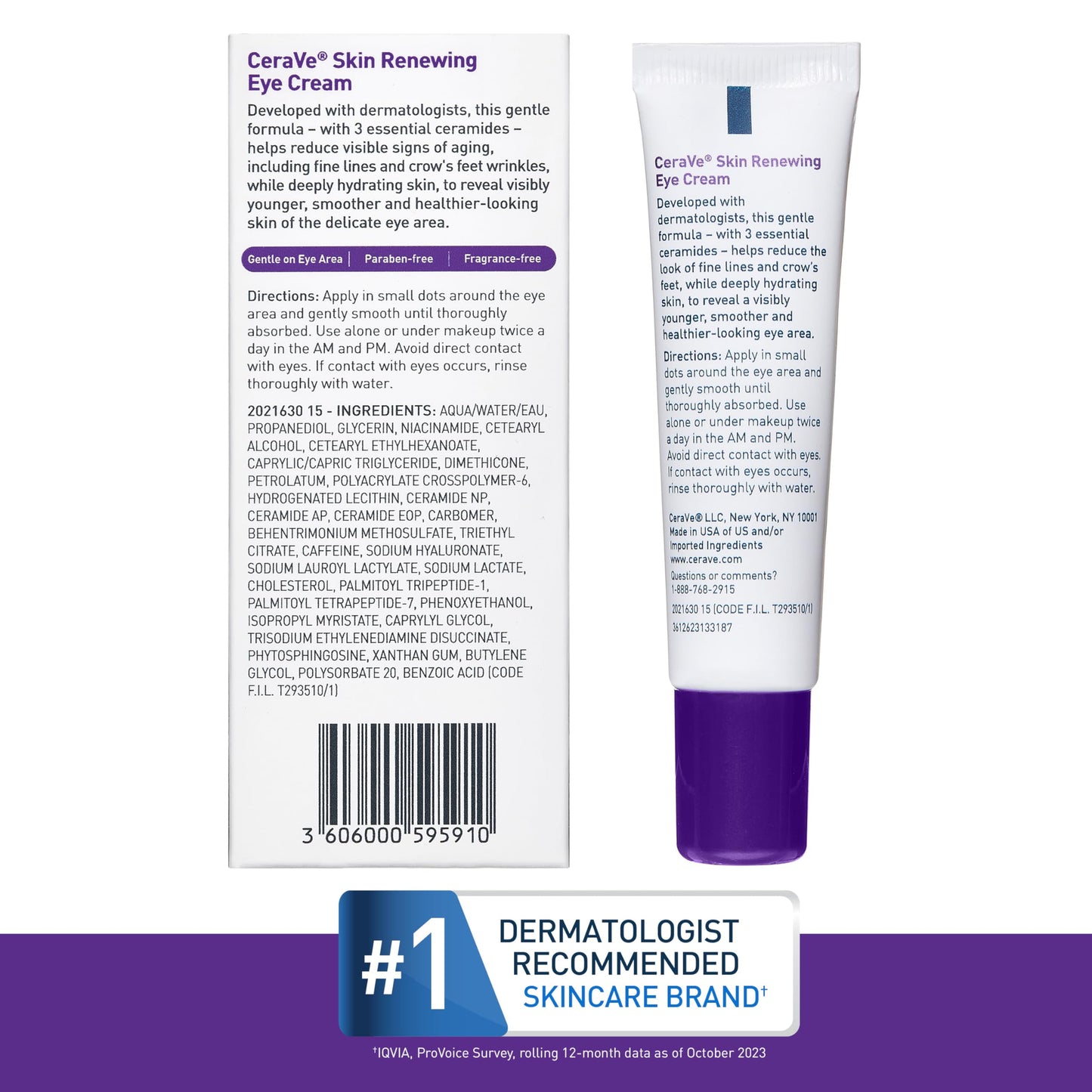 CeraVe Eye Cream for Wrinkles with Peptides, Caffeine & Niacinamide, 0.5oz