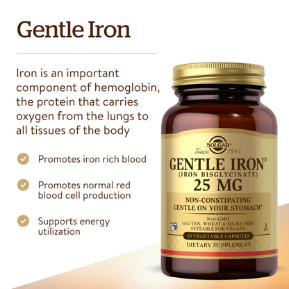 Solgar Gentle Iron 25mg, 90 Vegetable Capsules - Gentle on Stomach