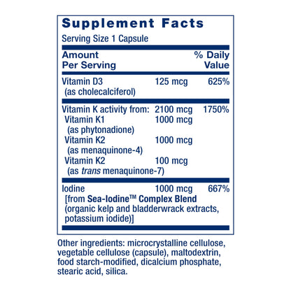 Life Extension Vitamins D and K with Sea-Iodine for Thyroid, 60 Capsules