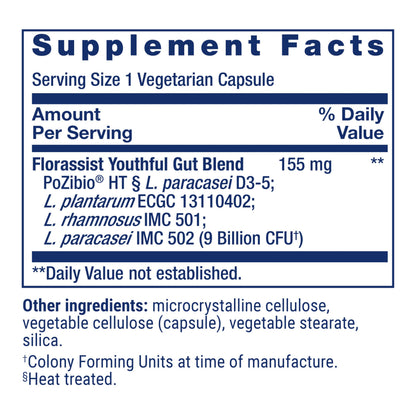 Life Extension FLORASSIST® Probiotic Youthful Gut, Healthy Aging Supplement, postbiotic and probiotic Blend, Heart and Gut Health, Non-GMO, 1-Daily, Gluten-Free, Vegetarian, 30 Capsules