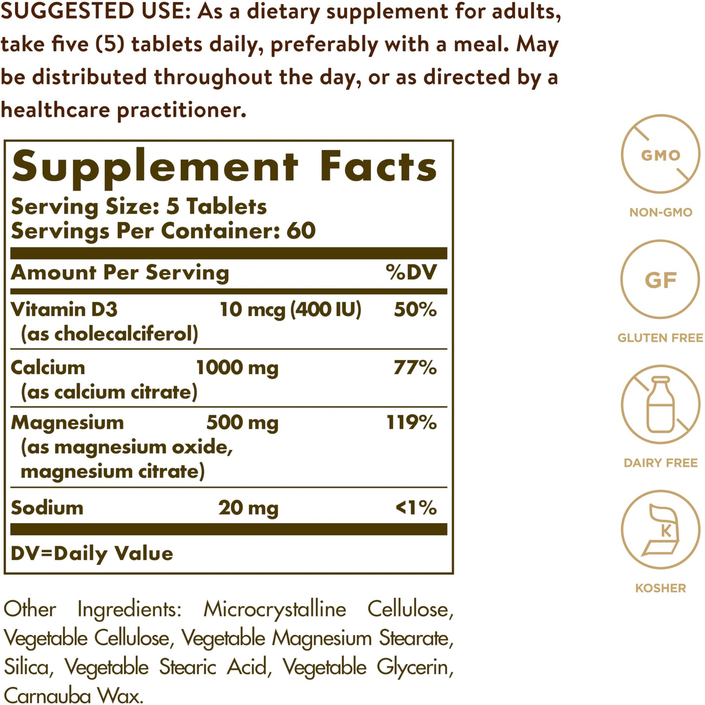 Solgar Calcium Magnesium with Vitamin D3, 300 Tablets