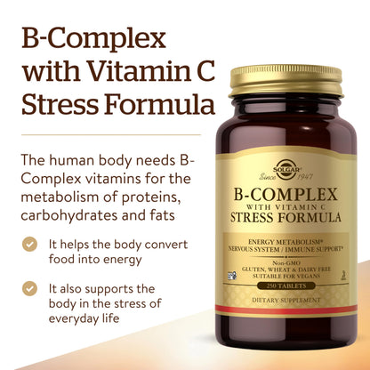 Solgar B-Complex with Vitamin C Stress Formula, 250 Tablets, 125 Servings
