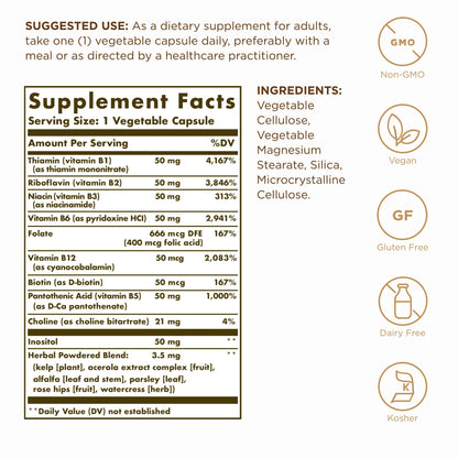 Solgar B-Complex "50" - 100 Vegetable Capsules - Energy Metabolism, Cardiovascular & Nervous System Support - Non-GMO, Vegan, Gluten Free - 100 Servings