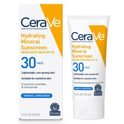 CeraVe Hydrating Mineral Sunscreen SPF 30 with Hyaluronic Acid, 2.5oz