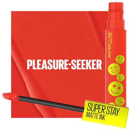 Maybelline Super Stay Matte Ink Liquid Lip Color, Moodmakers Lipstick Collection, Long Lasting, Transfer Proof Lip Makeup, Pleasure Seeker, Red, 1 Count
