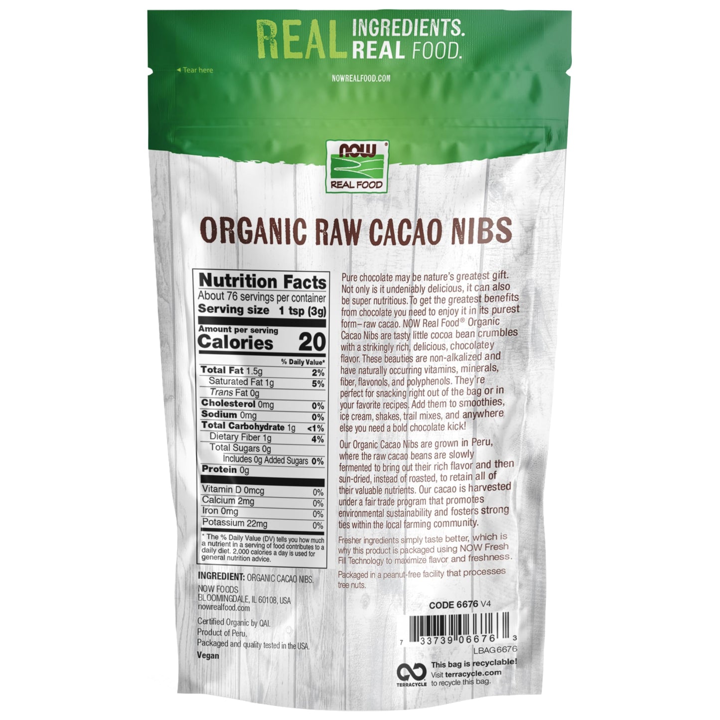 NOW Foods, Organic Raw Cacao Nibs, Rich, Pure Cacao Bean Bits, Dark Chocolate Flavor, Certified Non-GMO 8-Ounce (Packaging May Vary)