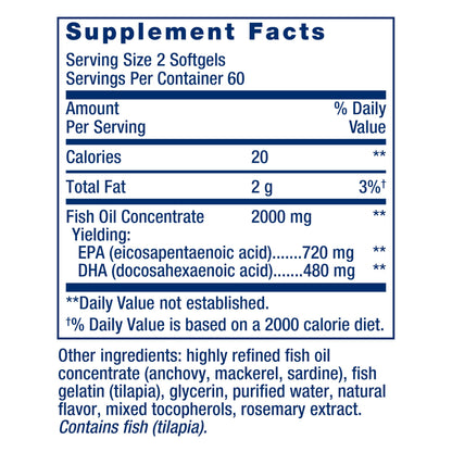 Life Extension Mega EPA/DHA, Omega-3 Fatty acids, Heart & Brain Health, Non-GMO, Gluten-Free, 120 softgels
