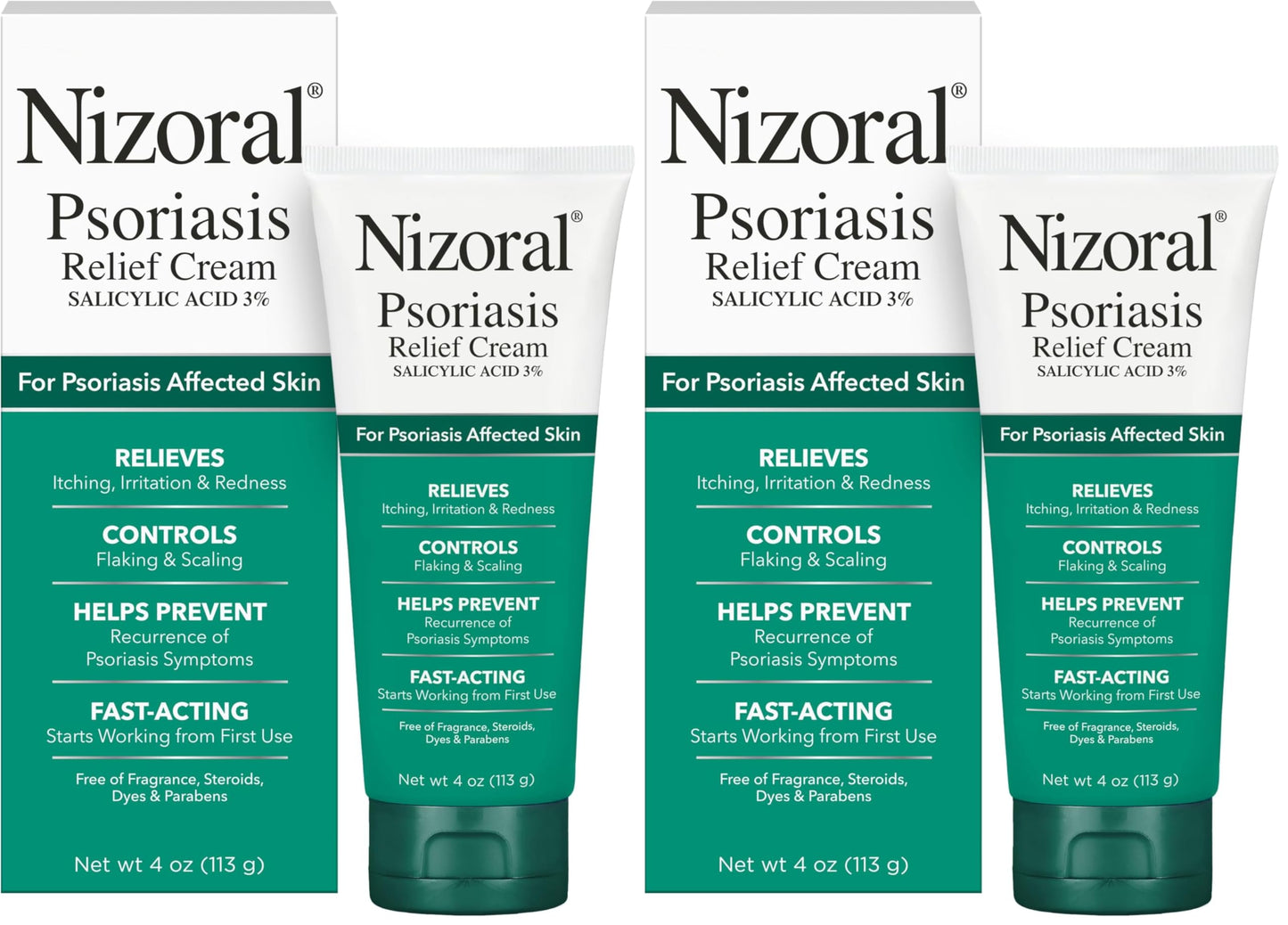 Nizoral Psoriasis Relief Cream- Relieves Itching, Irritation & Redness and Controls Flaking and Scaling with Maximum Strength Medicine (Salicylic Acid 3%), 4 Fl Oz (Pack of 2)