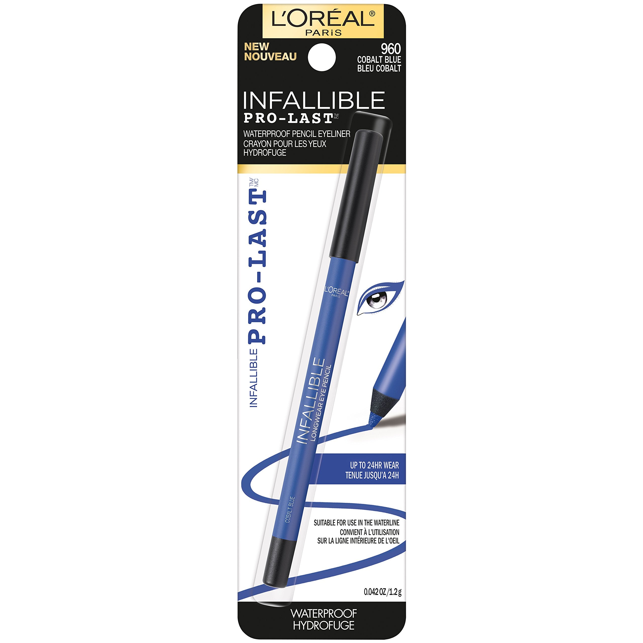 L'Oreal Paris Makeup Infallible Pro-Last Pencil Eyeliner, Waterproof and Smudge-Resistant, Glides on Easily to Create any Look, Cobalt Blue, 0.042 oz.
