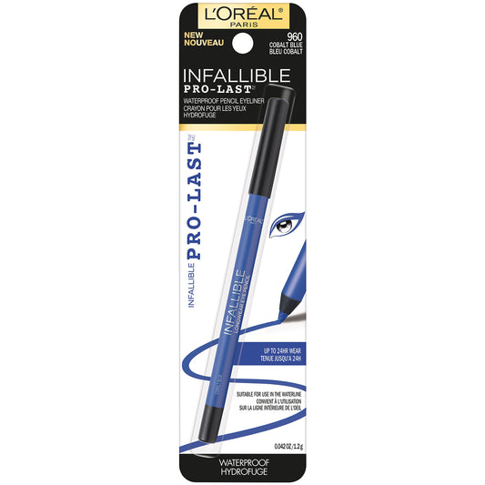 L'Oreal Paris Makeup Infallible Pro-Last Pencil Eyeliner, Waterproof and Smudge-Resistant, Glides on Easily to Create any Look, Cobalt Blue, 0.042 oz.