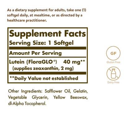 Solgar Lutein 40 mg, 30 Softgels - Contains FloraGLO Lutein - Non-GMO