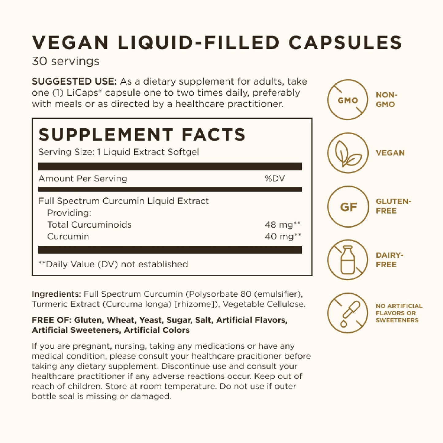Solgar Full Spectrum Curcumin - 30 LiCaps - Superior Absorption - Brain, Joint & Immune Health - Non-GMO, Vegan, Gluten Free, Dairy Free - 30 Servings