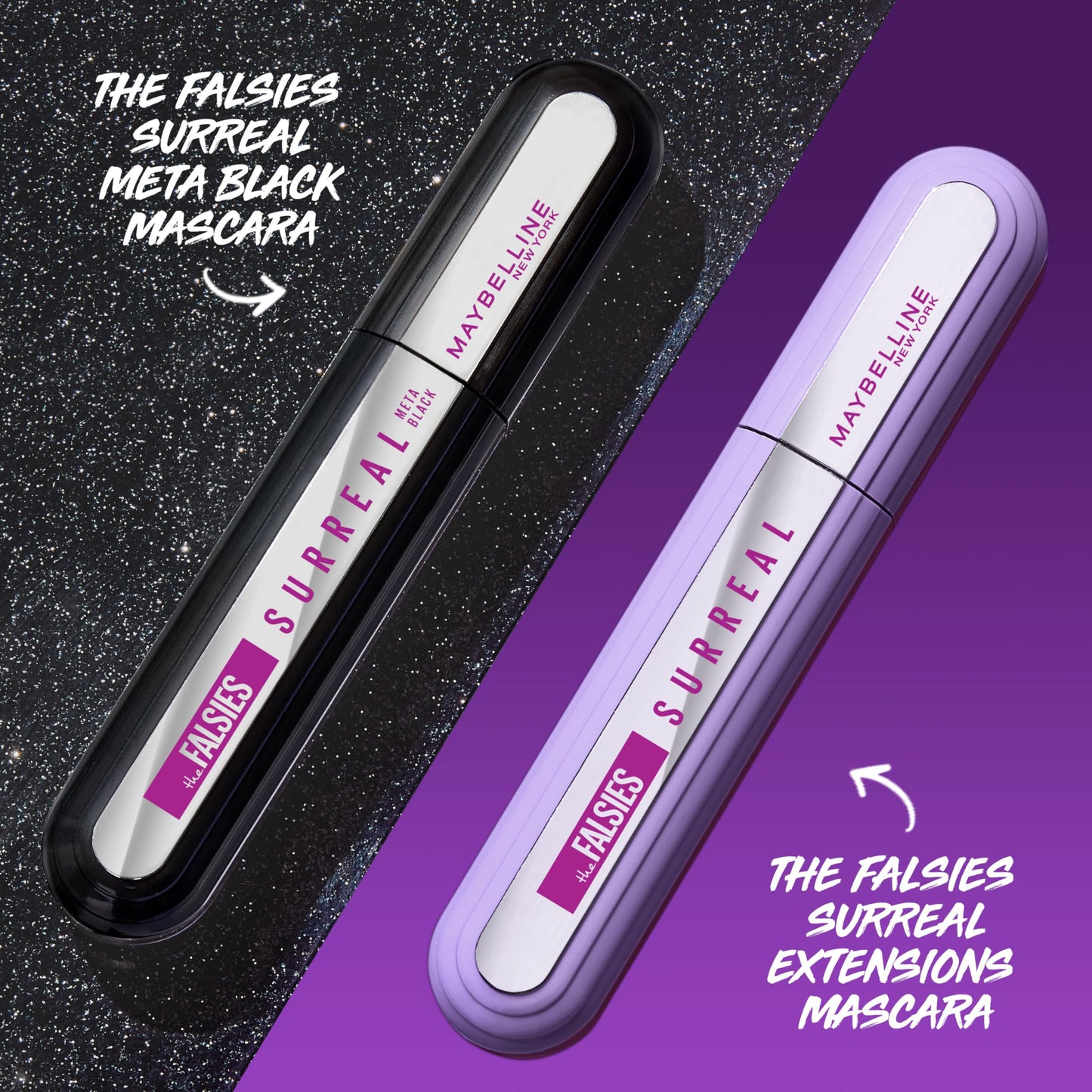 Maybelline The Falsies Surreal Extensions Washable Mascara, Volumizing, Lengthening Mascara Make Up, Meta Black, 1 Count