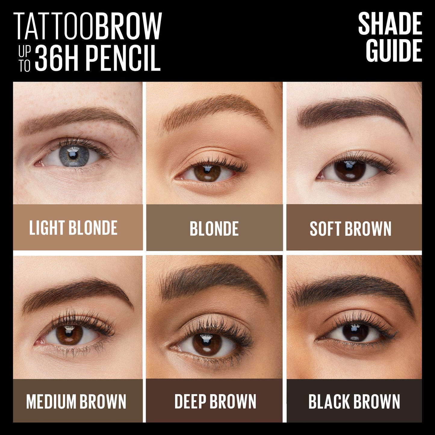 Maybelline TattooStudio Waterproof Eyebrow Pencil, Sharpenable, Longwear, Long Lasting, Pigmented Eyebrow Pencil for Defined Brows, Black Brown, 1 Count