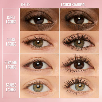 Maybelline Lash Sensational Washable Mascara, Lengthening and Volumizing for a Full Fan Effect, Midnight Black, 1 Count
