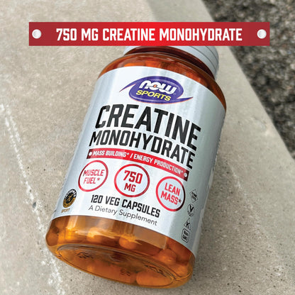 NOW Foods Sports Nutrition, Creatine Monohydrate 750 mg, Mass Building*/Energy Production*, 120 Veg Capsules