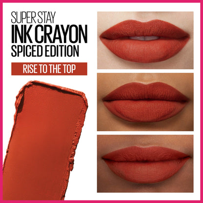 Maybelline Super Stay Ink Crayon Lipstick Makeup, Precision Tip Matte Lip Crayon with Built-in Sharpener, Longwear Up To 8Hrs, Rise To The Top, Burnt Sienna, 1 Count