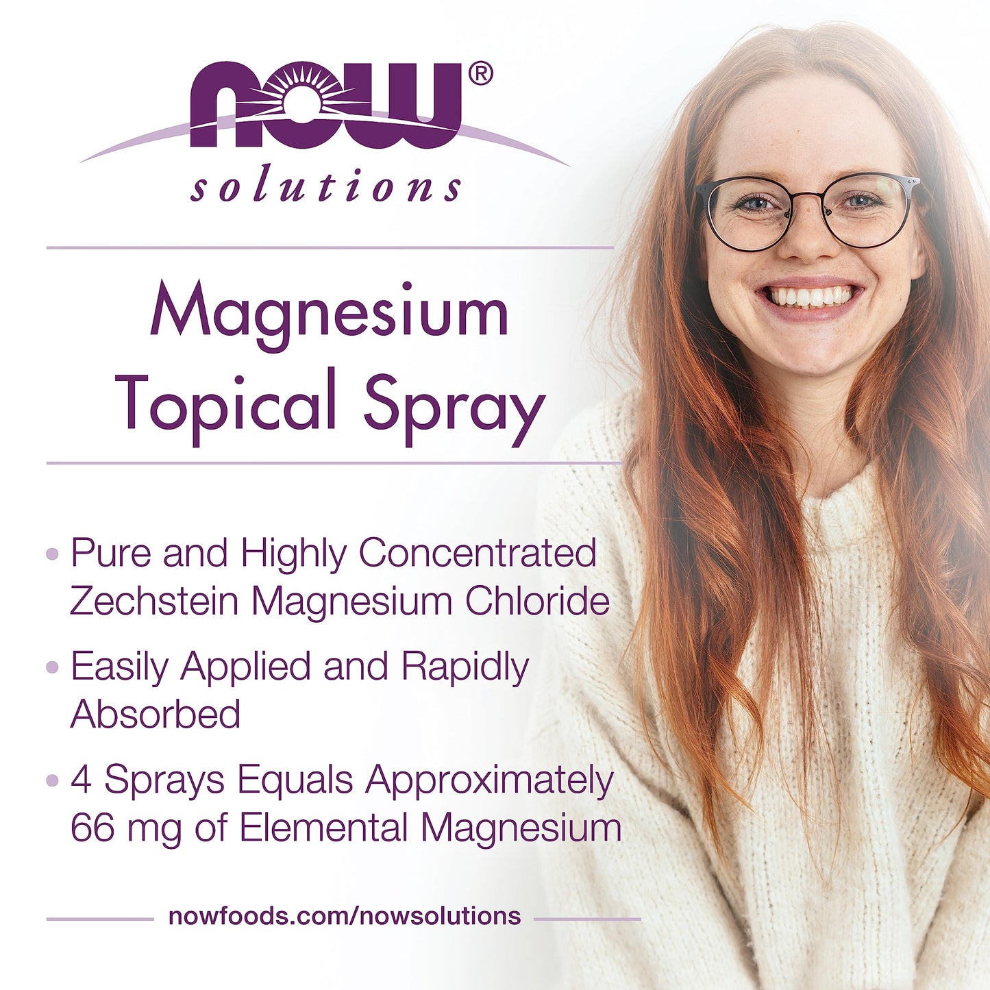 NOW Foods Solutions, Magnesium Topical Spray, from the Ancient Zechstein Seabed, Highly Concentrated, 8 Fl Oz (Pack of 2)