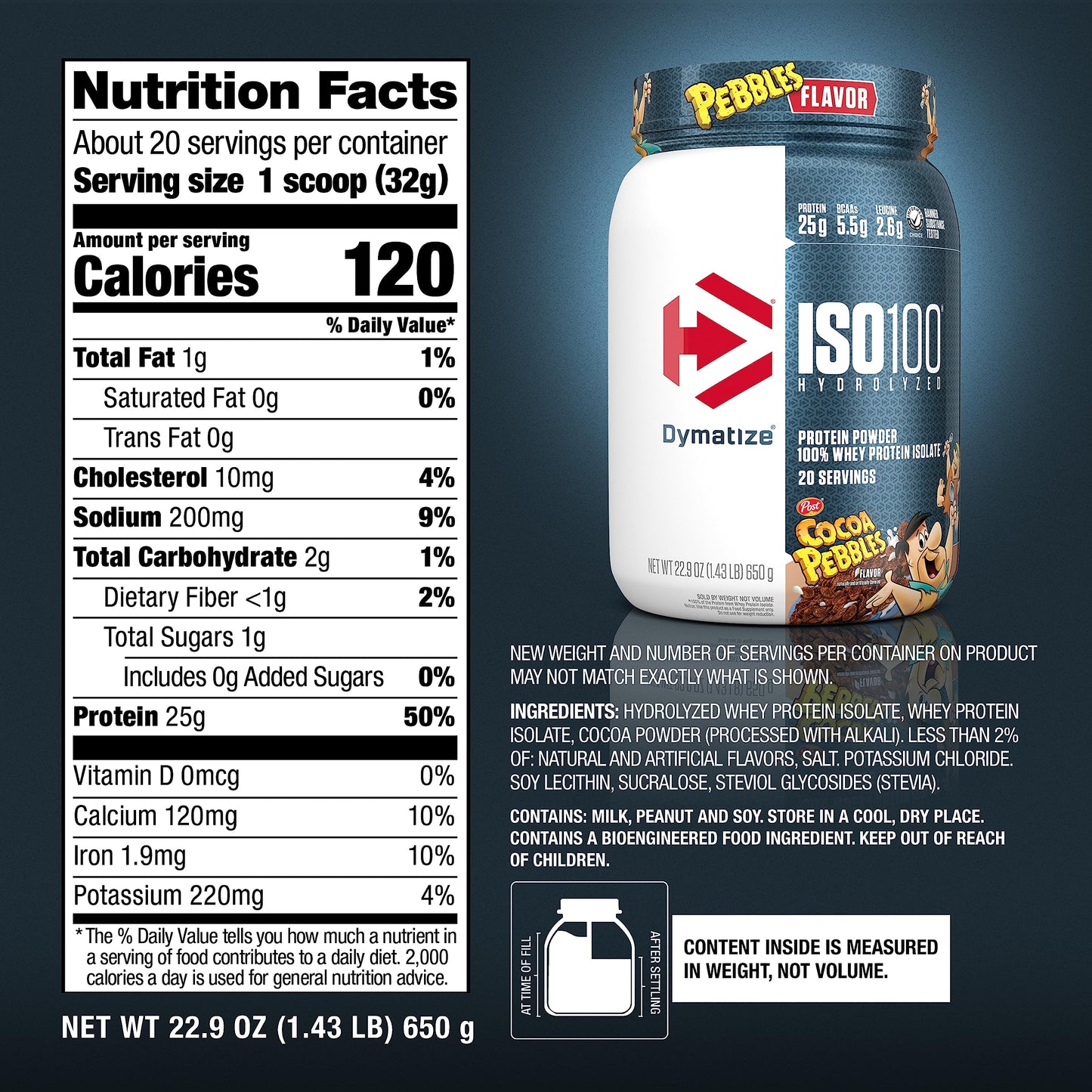 Dymatize ISO100 Protein Powder, 100% Whey Isolate, Cocoa Pebbles