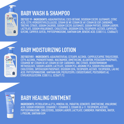 CeraVe Baby Bath Set, Wash & Shampoo, Moisturizing Lotion, Healing Ointment