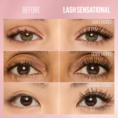 Maybelline Lash Sensational Washable Mascara, Lengthening and Volumizing for a Full Fan Effect, Brownish Black, 1 Count