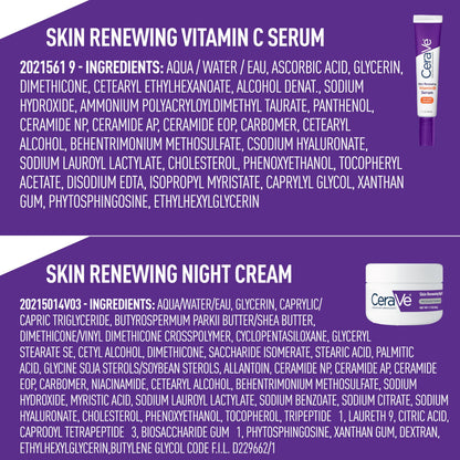 CeraVe Vitamin C Serum and Night Cream Skin Care Set, Travel Essentials