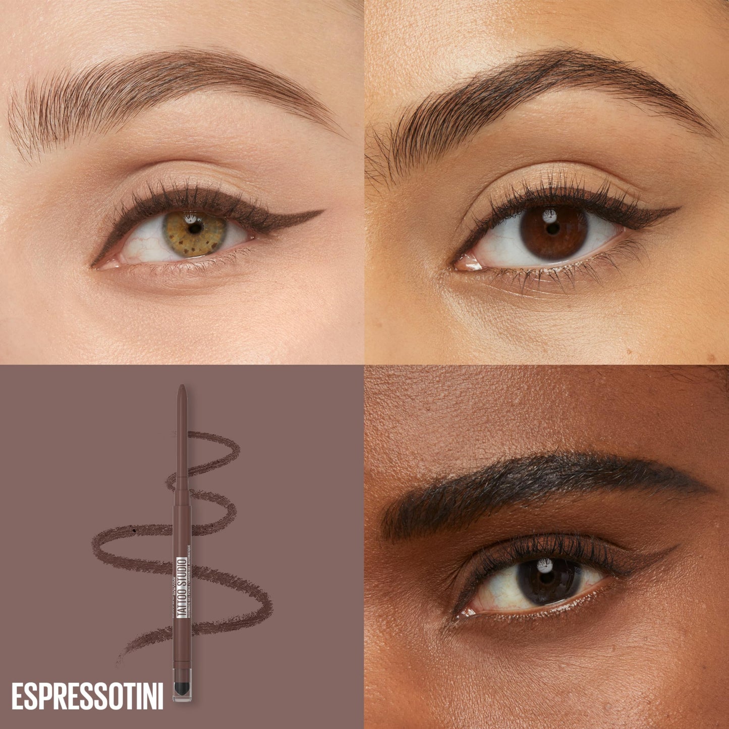 Maybelline Tattoo Studio Automatic Gel Pencil Waterproof Eyeliner, Blendable, Smudge Resistant, Matte Eyeliner For Up To 36HR Wear, Expressotini (Smokey Brown), Packaging May Vary