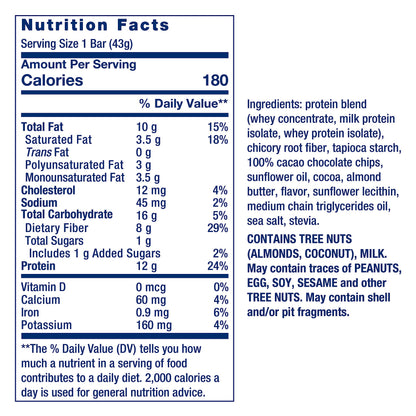 Life Extension Wellness Bar (Chocolate Brownie), 12 g of protein, 8 g of fiber, chocolate brownie flavor, 100% cacao chips, protein-rich, on-the-go snack, only 1 g of sugar, 6 bars