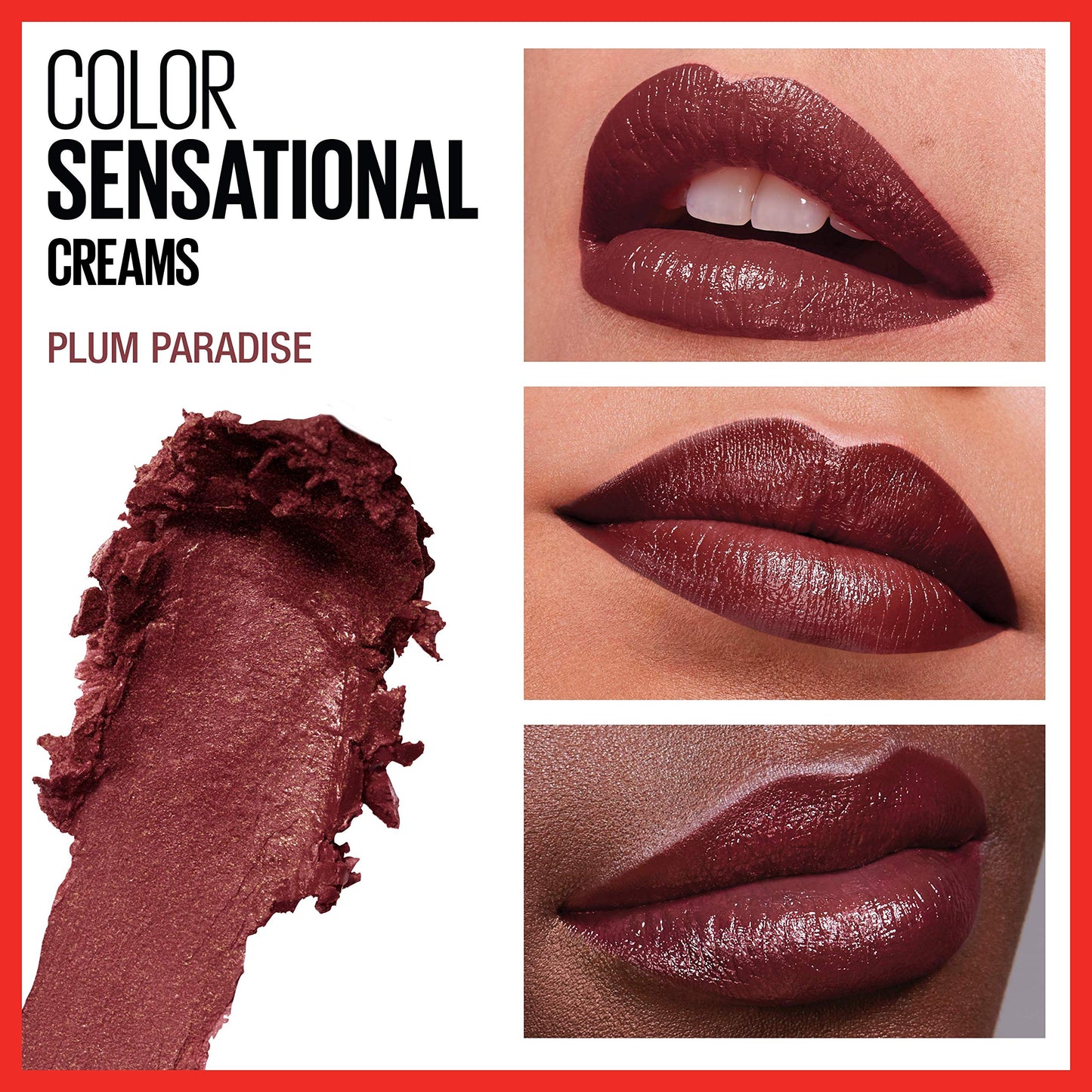 Maybelline Color Sensational Lipstick, Lip Makeup, Cream Finish, Hydrating Lipstick, Plum Paradise, Wine Plum ,1 Count