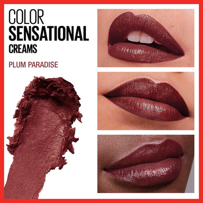 Maybelline Color Sensational Lipstick, Lip Makeup, Cream Finish, Hydrating Lipstick, Plum Paradise, Wine Plum ,1 Count