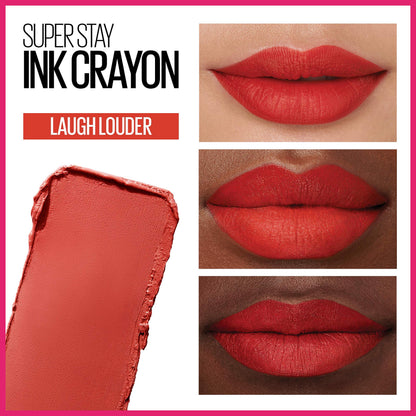 Maybelline SuperStay Ink Crayon Matte Longwear Lipstick With Built-in Sharpener, Laugh Louder, 0.04 Ounce