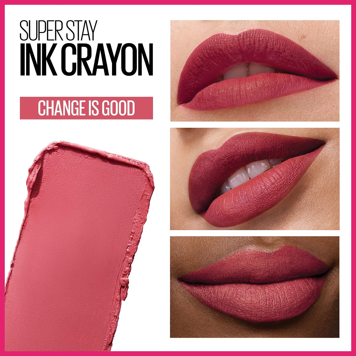 Maybelline Super Stay Ink Crayon Lipstick Makeup, Precision Tip Matte Lip Crayon with Built-in Sharpener, Longwear Up To 8Hrs, Change Is Good, Rose Pink, 1 Count