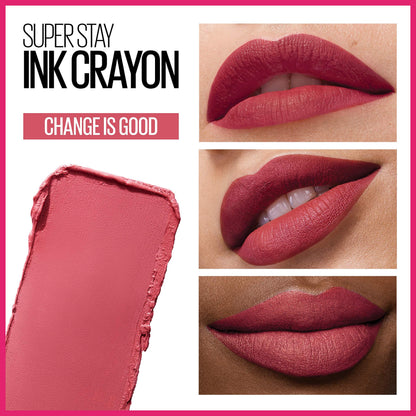 Maybelline Super Stay Ink Crayon Lipstick Makeup, Precision Tip Matte Lip Crayon with Built-in Sharpener, Longwear Up To 8Hrs, Change Is Good, Rose Pink, 1 Count