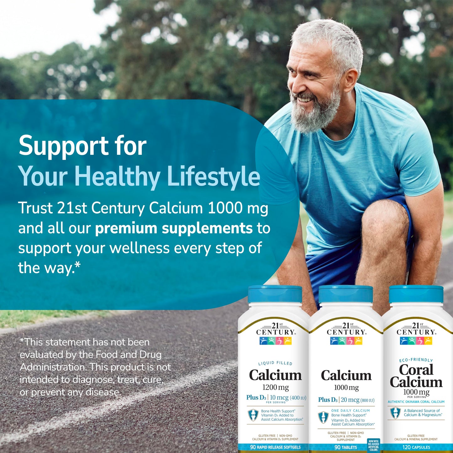 21st Century Calcium 1000mg Plus D3 Tablets, Bone Health, 90 Count