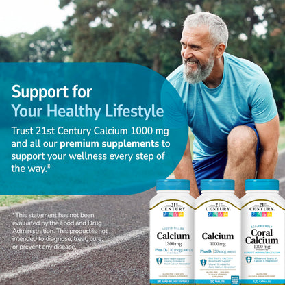 21st Century Calcium 1000mg Plus D3 Tablets, Bone Health, 90 Count