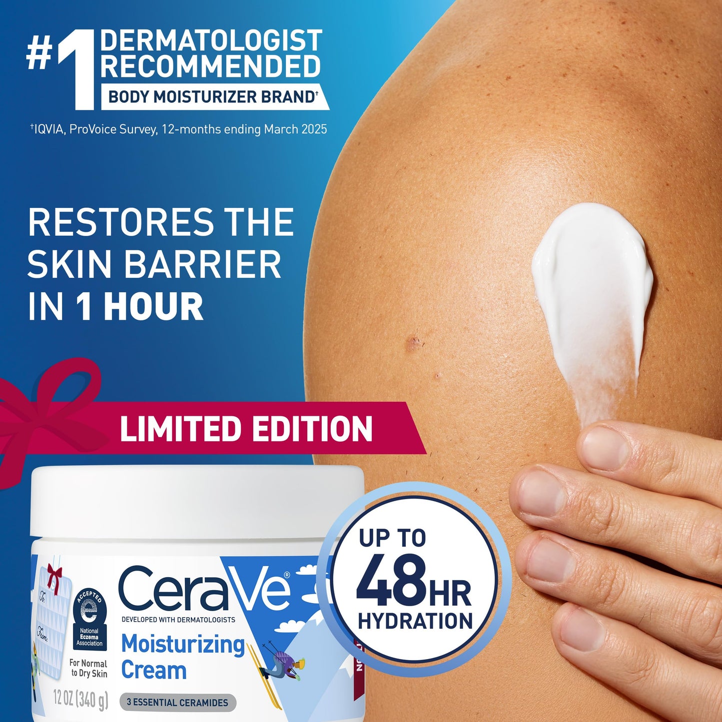 CeraVe Après Ski Moisturizing Cream, Body and Face Moisturizer for Dry Skin, Hyaluronic Acid and Ceramides, Daily Moisturizer, Oil-Free, Fragrance Free, Non-Comedogenic, Limited Edition, 12 Ounce