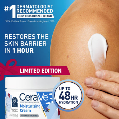 CeraVe Après Ski Moisturizing Cream, Body and Face Moisturizer for Dry Skin, Hyaluronic Acid and Ceramides, Daily Moisturizer, Oil-Free, Fragrance Free, Non-Comedogenic, Limited Edition, 12 Ounce