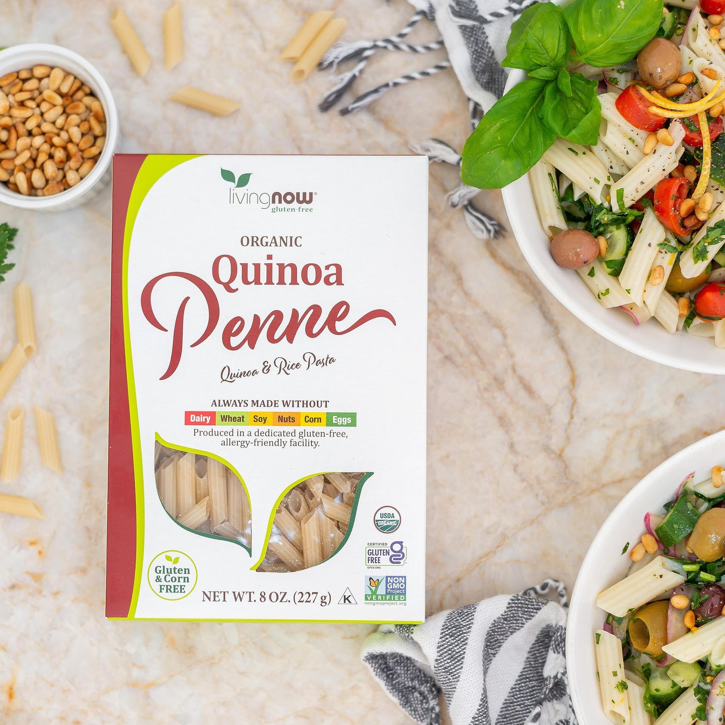 NOW Foods, Organic Quinoa Penne, Gluten-Free, Corn-Free, Non-GMO, Quinoa and Rice Pasta, 8-Ounce
