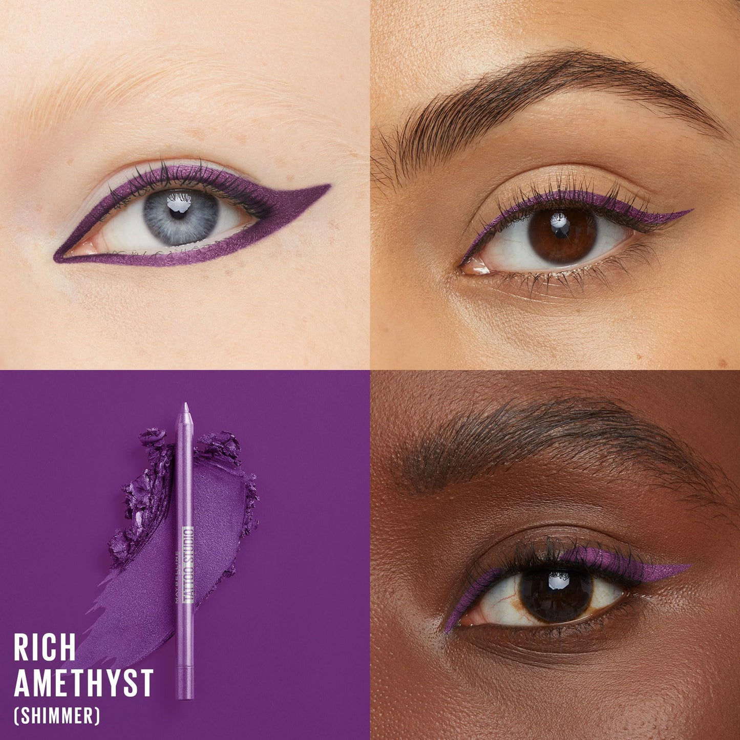 Maybelline TattooStudio Long-Lasting Sharpenable Eyeliner Pencil, Glide on Smooth Gel Pigments with 36 Hour Wear, Waterproof, Rich Amethyst, 1 Count