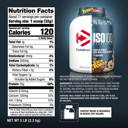Dymatize ISO100 Protein Powder, 100% Whey Isolate, Cocoa Pebbles