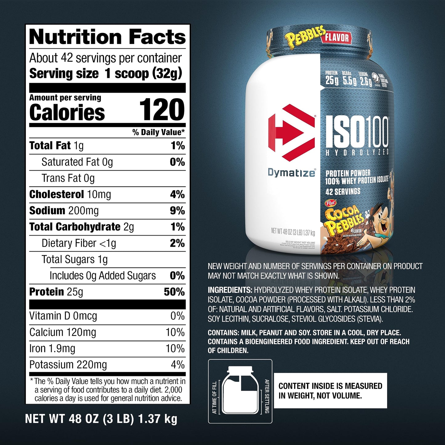 Dymatize ISO100 Protein Powder, 100% Whey Isolate, Cocoa Pebbles