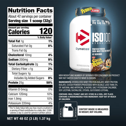 Dymatize ISO100 Protein Powder, 100% Whey Isolate, Cocoa Pebbles