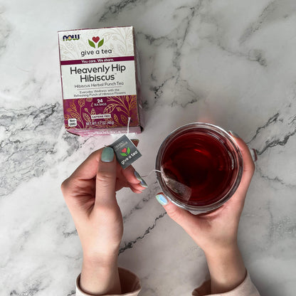 NOW Give a Tea®, Heavenly Hip Hibiscus™, Herbal Punch Tea, Everyday Wellness with the Refreshing Punch of Hibiscus Flowers, Caffeine Free, 24 Tea Bags