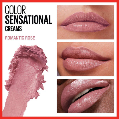 Maybelline Color Sensational Lipstick, Lip Makeup, Cream Finish, Hydrating Lipstick, Romantic Rose, Pink ,1 Count