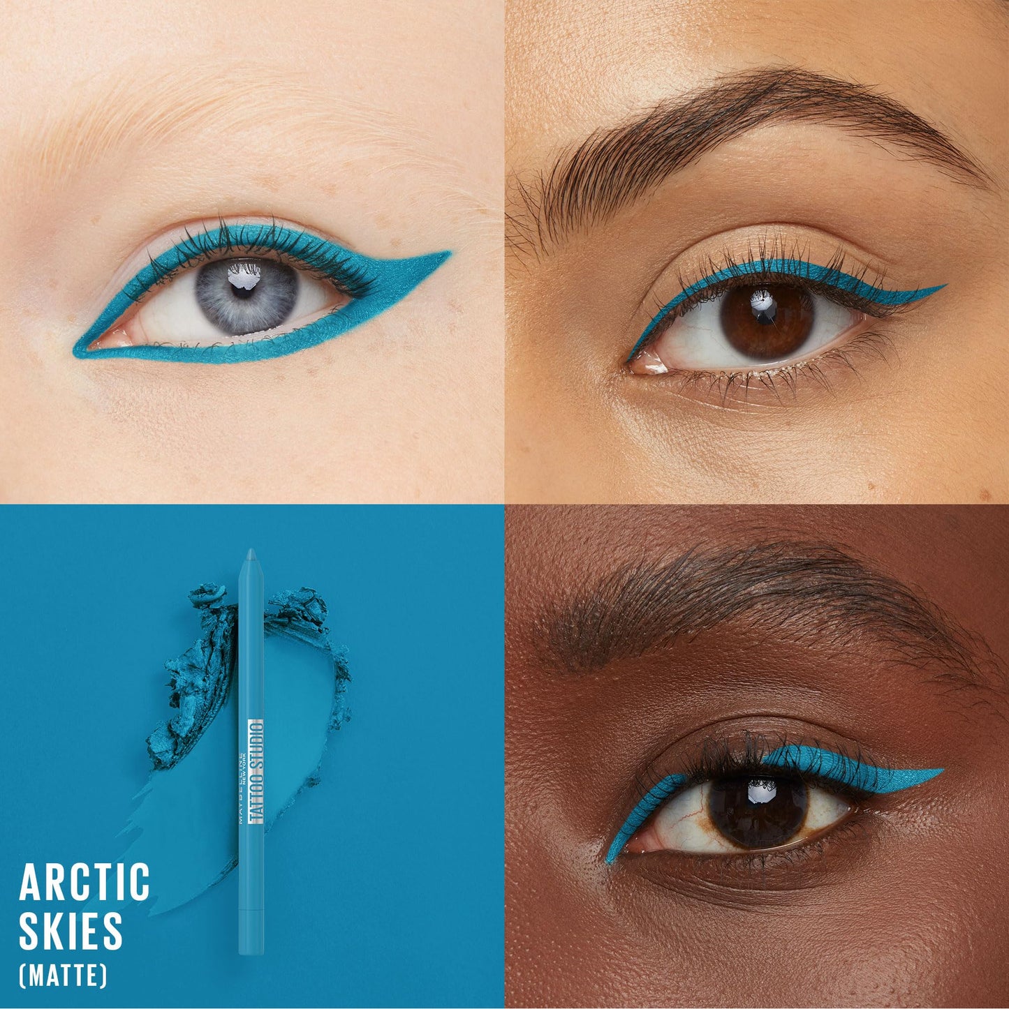 MAYBELLINE New York Tattoo Studio Long-Lasting Sharpenable Eyeliner Pencil, Glide on Smooth Gel Pigments with 36 Hour Wear, Waterproof Arctic Skies 0.04 oz