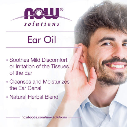 NOW Foods Solutions, Ear Oil, Soothing Herbal Blend, Great on Mild Discomfort or Irritation, 1-Ounce