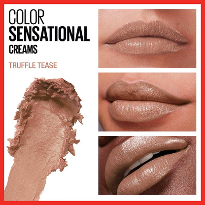 Maybelline Color Sensational Lipstick, Lip Makeup, Cream Finish, Hydrating Lipstick, Nude, Pink, Red, Plum Lip Color, Truffle Tease, 0.15 oz; (Packaging May Vary)