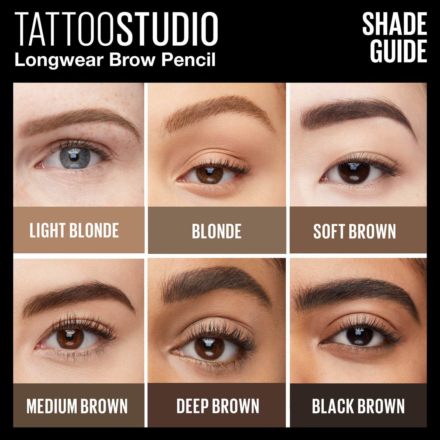 Maybelline TattooStudio Waterproof Eyebrow Pencil, Sharpenable, Longwear, Long Lasting, Pigmented Eyebrow Pencil for Defined Brows, Deep Brown, 1 Count