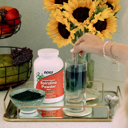 NOW Foods Supplements, Certified Organic, Spirulina Powder, Rich in Beta-Carotene (Vitamin A) and B-12 with naturally occurring GLA & Chlorophyll, 1-Pound